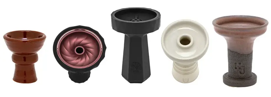 Various styles of hookah bowls