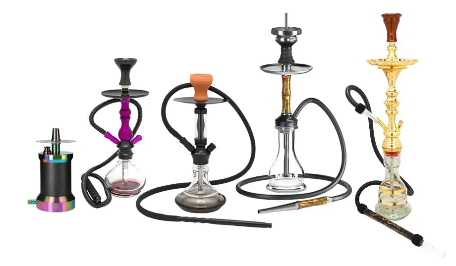 Variety of different styles of hookah in various sizes