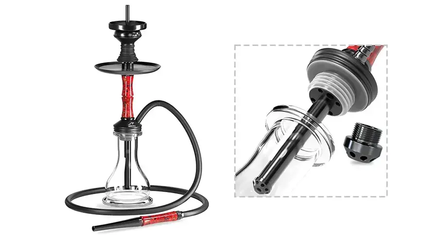 Smokezilla Soran hookah shown with detail of base connection and removable diffuser