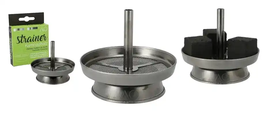 AO Badcha Chimney HMD shown solo, with box, and with coals 