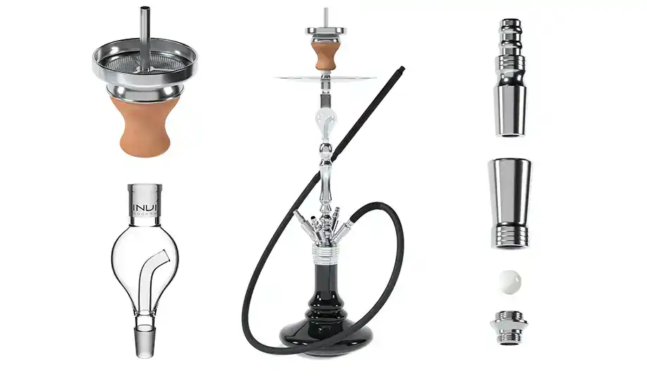 INVI Tesseract hookah pipe shown with included accessories