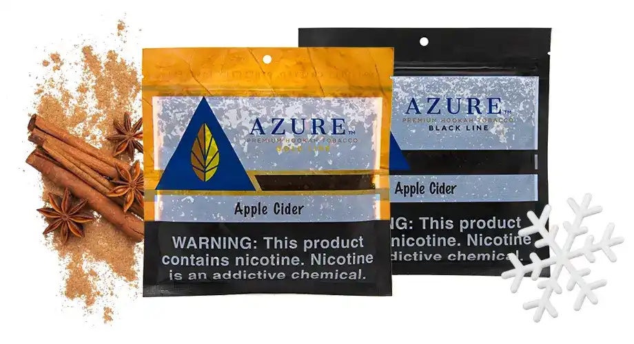 Azure Apple Cider pouch next to glasses of apple cider