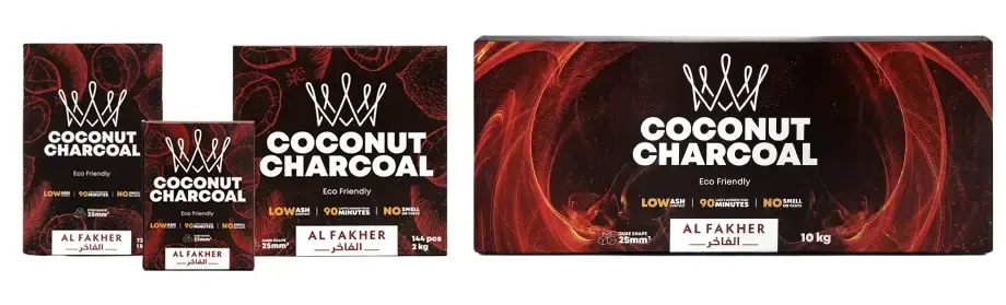 Al Fakher charcoal in various sized boxes